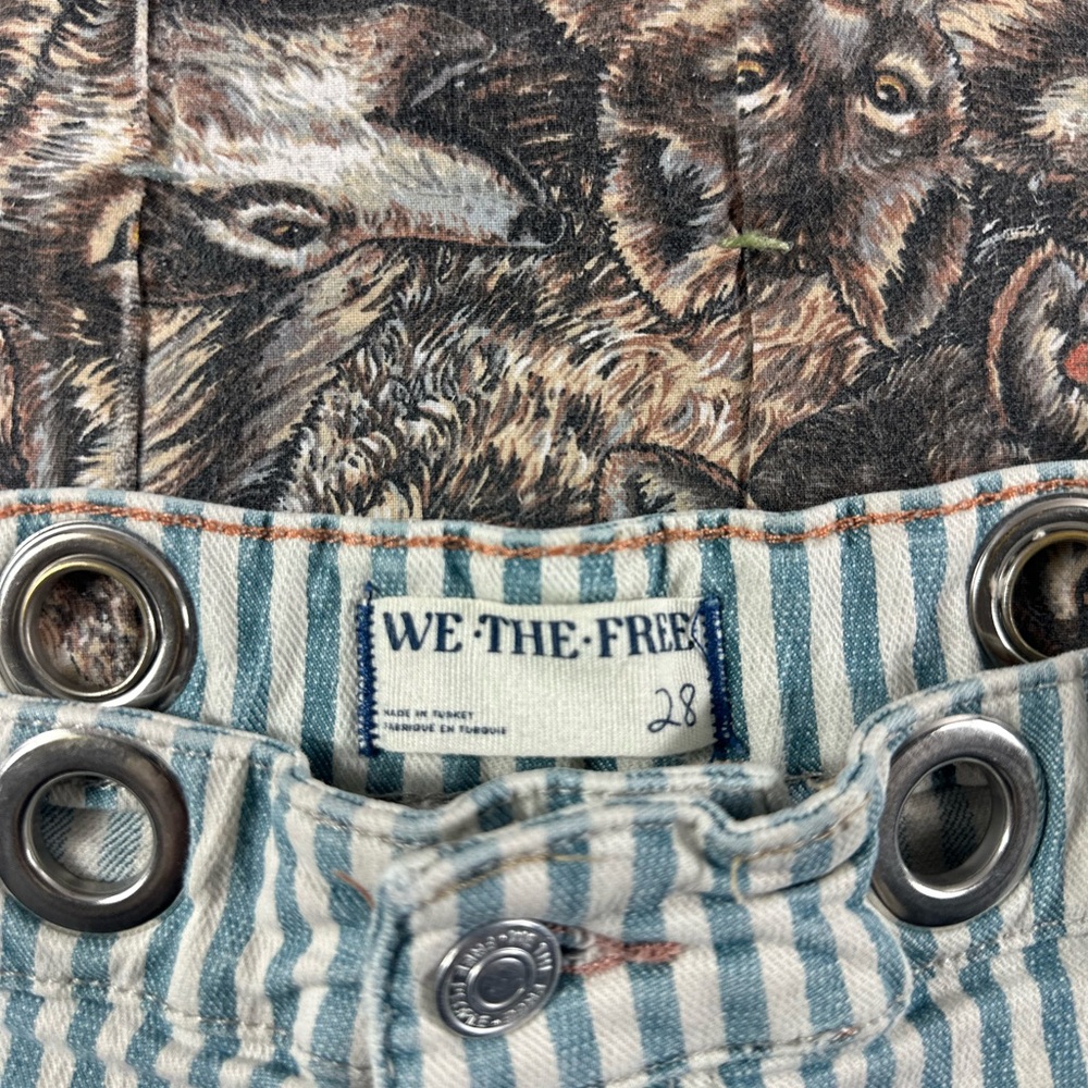 We The Free Teal Moxie railroad striped barrel jeans - Picture 3 of 5